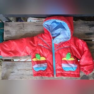Vintage KIDOODLES SZ 2T VGUC RED RAINBOW 🌈 APPLES 🍎 aplique full zip jacket